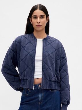 GAP Quilted Bomber Jacket in Navy Blue